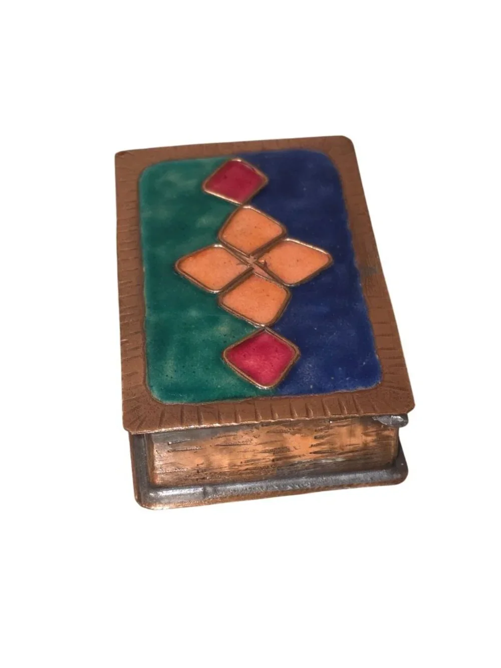 Bombay Brass-Tone Enamel Metal Trinket Box 3.5